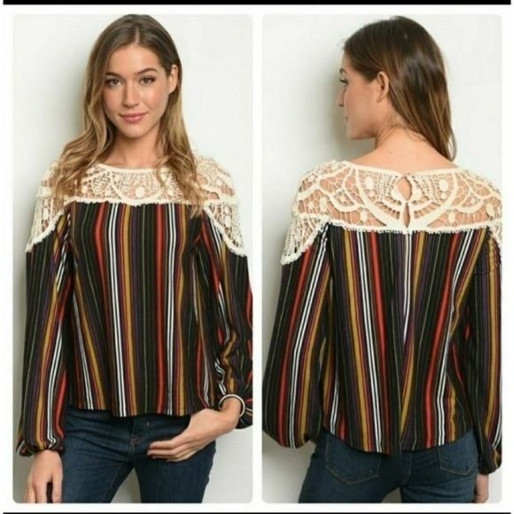 No brand / Not sure Tops - 🔥$5🔥STRIPED LACY TOP SIZE LARGE-NEW